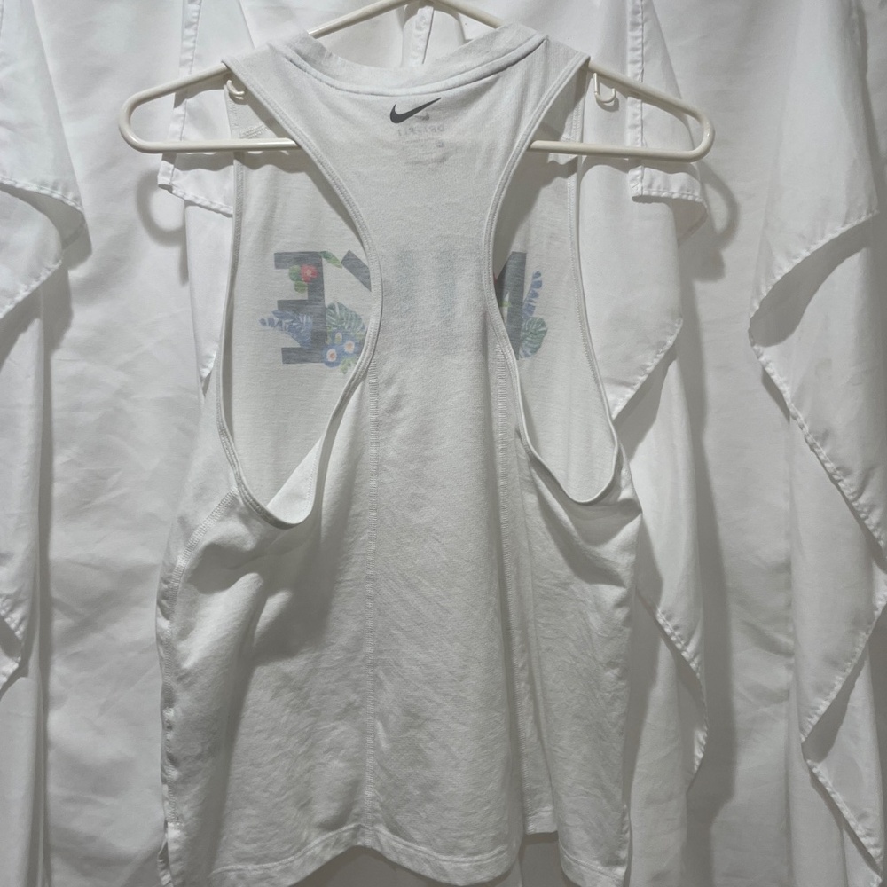 Nike White Athletic Tank with Floral Logo Sz M - Picture 4 of 11